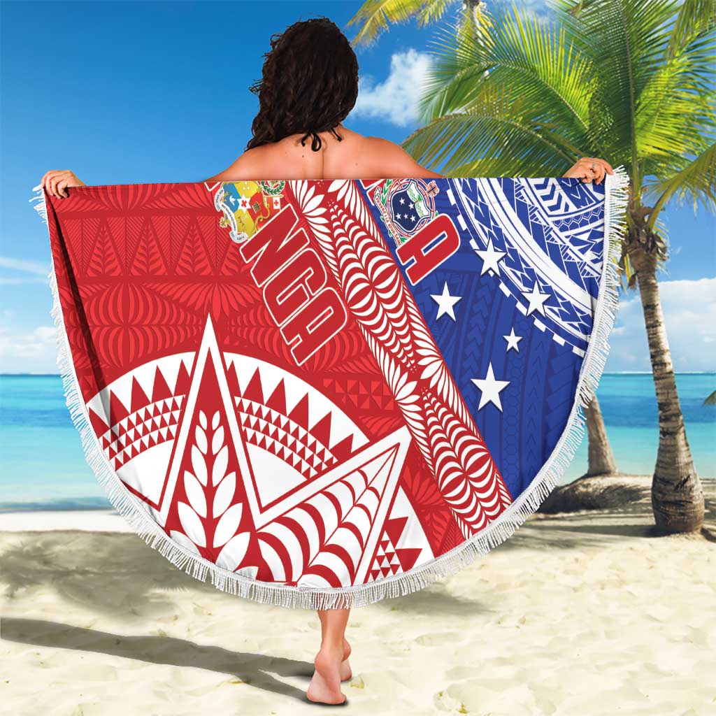 Tonga and Samoa Rugby Custom Beach Blanket Ikale Tahi Manu Samoa Together - Polynesian Pride
