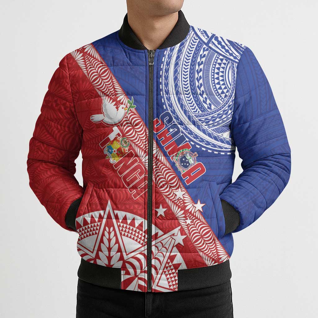 Tonga and Samoa Rugby Custom Bomber Puffer Jacket Ikale Tahi Manu Samoa Together - Polynesian Pride