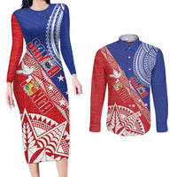 Tonga and Samoa Rugby Custom Couples Matching Long Sleeve Bodycon Dress and Long Sleeve Button Shirt Ikale Tahi Manu Samoa Together - Polynesian Pride