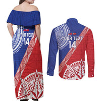 Tonga and Samoa Rugby Custom Couples Matching Off Shoulder Maxi Dress and Long Sleeve Button Shirt Ikale Tahi Manu Samoa Together - Polynesian Pride