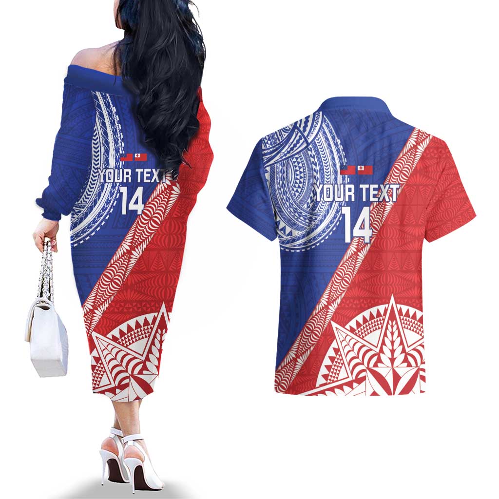 Tonga and Samoa Rugby Custom Couples Matching Off The Shoulder Long Sleeve Dress and Hawaiian Shirt Ikale Tahi Manu Samoa Together - Polynesian Pride