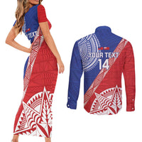 Tonga and Samoa Rugby Custom Couples Matching Short Sleeve Bodycon Dress and Long Sleeve Button Shirt Ikale Tahi Manu Samoa Together - Polynesian Pride
