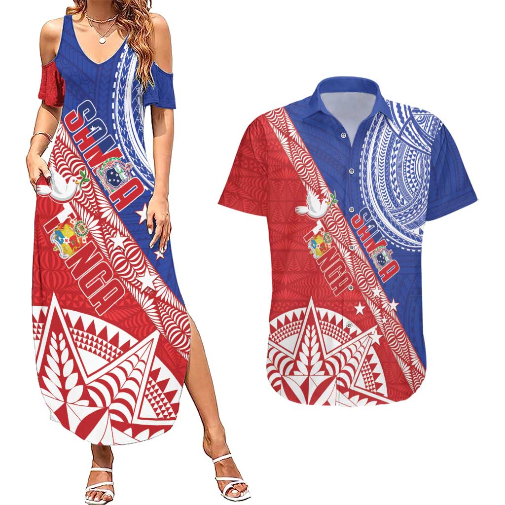 Tonga and Samoa Rugby Custom Couples Matching Summer Maxi Dress and Hawaiian Shirt Ikale Tahi Manu Samoa Together - Polynesian Pride