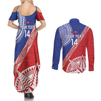 Tonga and Samoa Rugby Custom Couples Matching Summer Maxi Dress and Long Sleeve Button Shirt Ikale Tahi Manu Samoa Together - Polynesian Pride