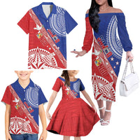 Tonga and Samoa Rugby Custom Family Matching Off The Shoulder Long Sleeve Dress and Hawaiian Shirt Ikale Tahi Manu Samoa Together - Polynesian Pride