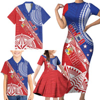 Tonga and Samoa Rugby Custom Family Matching Short Sleeve Bodycon Dress and Hawaiian Shirt Ikale Tahi Manu Samoa Together - Polynesian Pride