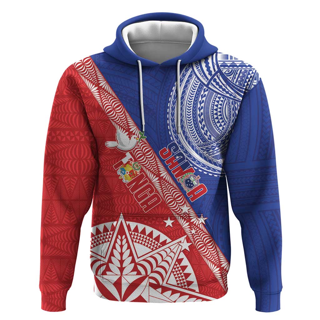 Tonga and Samoa Rugby Custom Hoodie Ikale Tahi Manu Samoa Together LT14 Pullover Hoodie Red - Polynesian Pride