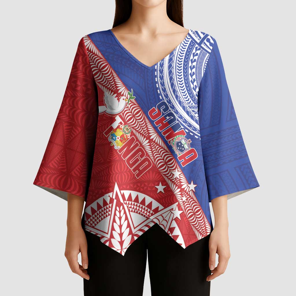 Tonga and Samoa Rugby Custom Kimono Sleeve Blouse Ikale Tahi Manu Samoa Together - Polynesian Pride