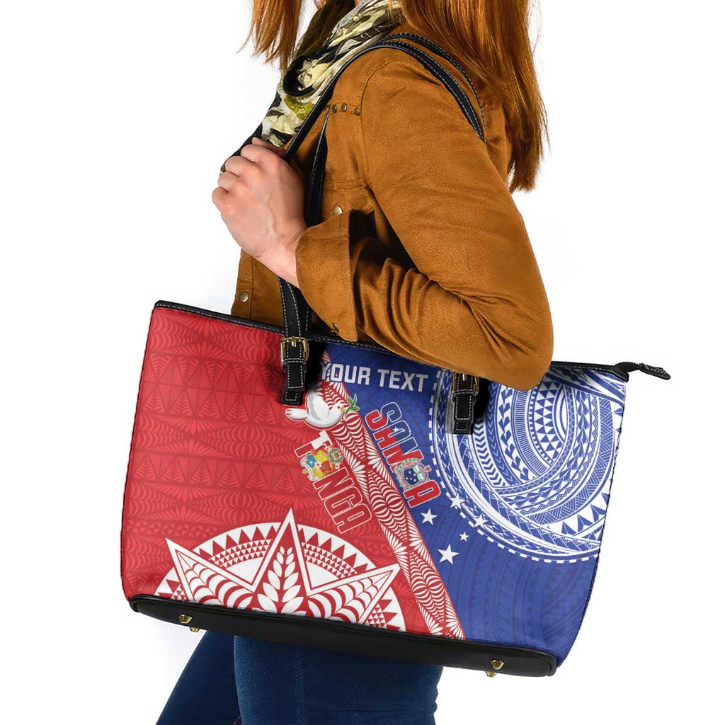 Tonga and Samoa Rugby Custom Leather Tote Bag Ikale Tahi Manu Samoa Together - Polynesian Pride