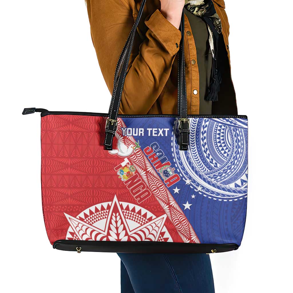 Tonga and Samoa Rugby Custom Leather Tote Bag Ikale Tahi Manu Samoa Together - Polynesian Pride
