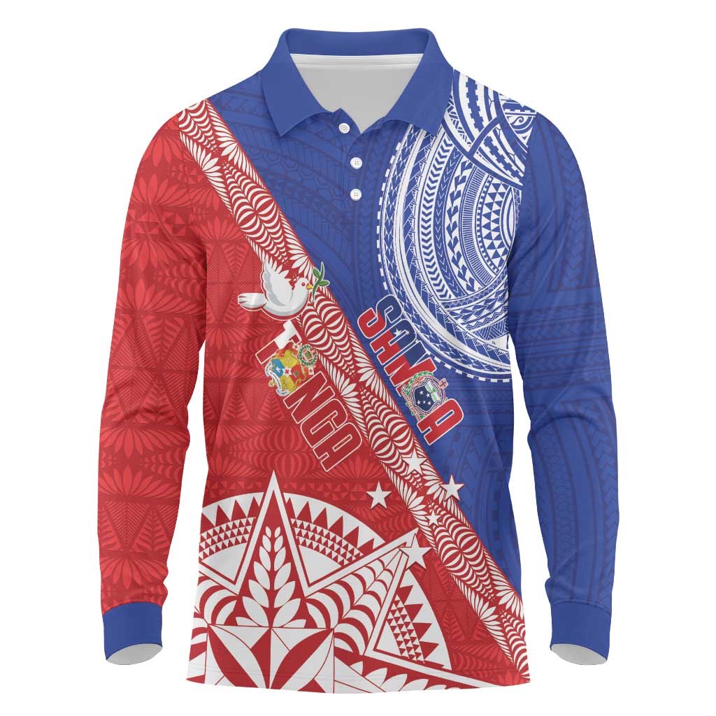 Tonga and Samoa Rugby Custom Long Sleeve Polo Shirt Ikale Tahi Manu Samoa Together - Polynesian Pride