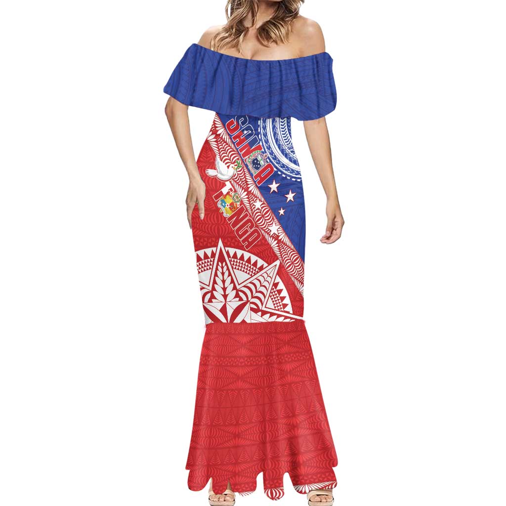 Tonga and Samoa Rugby Custom Mermaid Dress Ikale Tahi Manu Samoa Together - Polynesian Pride
