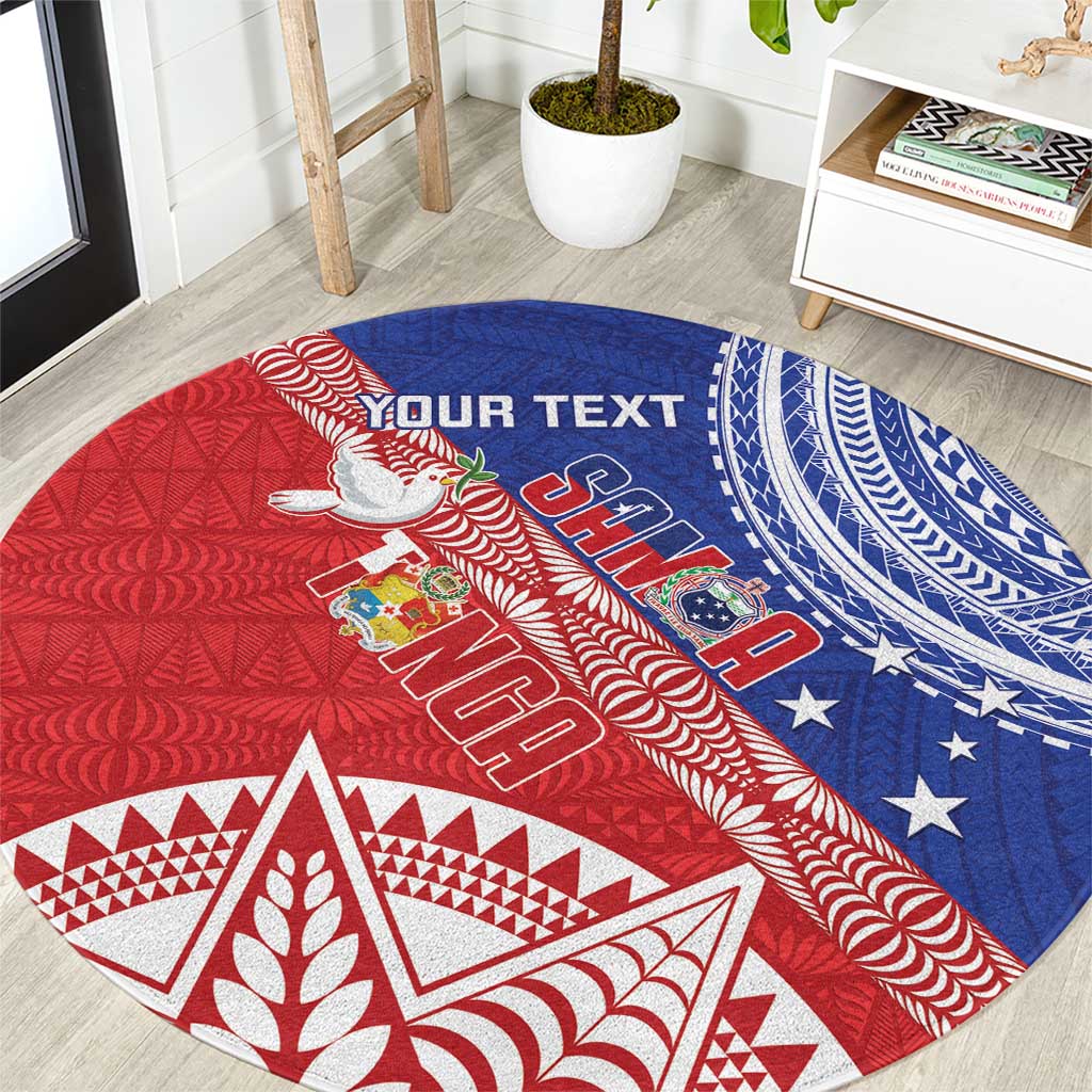 Tonga and Samoa Rugby Custom Round Carpet Ikale Tahi Manu Samoa Together - Polynesian Pride