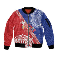 Tonga and Samoa Rugby Custom Sleeve Zip Bomber Jacket Ikale Tahi Manu Samoa Together - Polynesian Pride