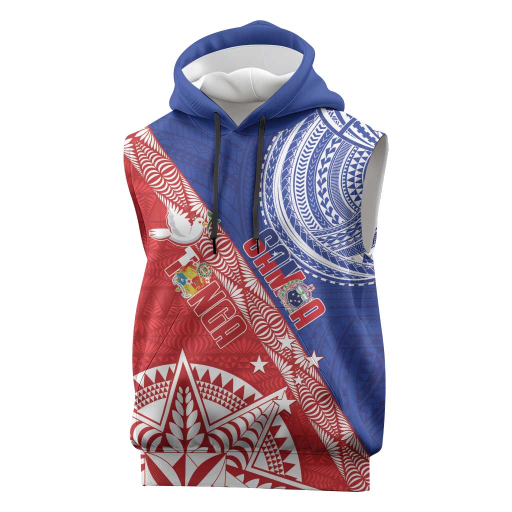 Tonga and Samoa Rugby Custom Sleeveless Hoodie Ikale Tahi Manu Samoa Together LT14 Red - Polynesian Pride