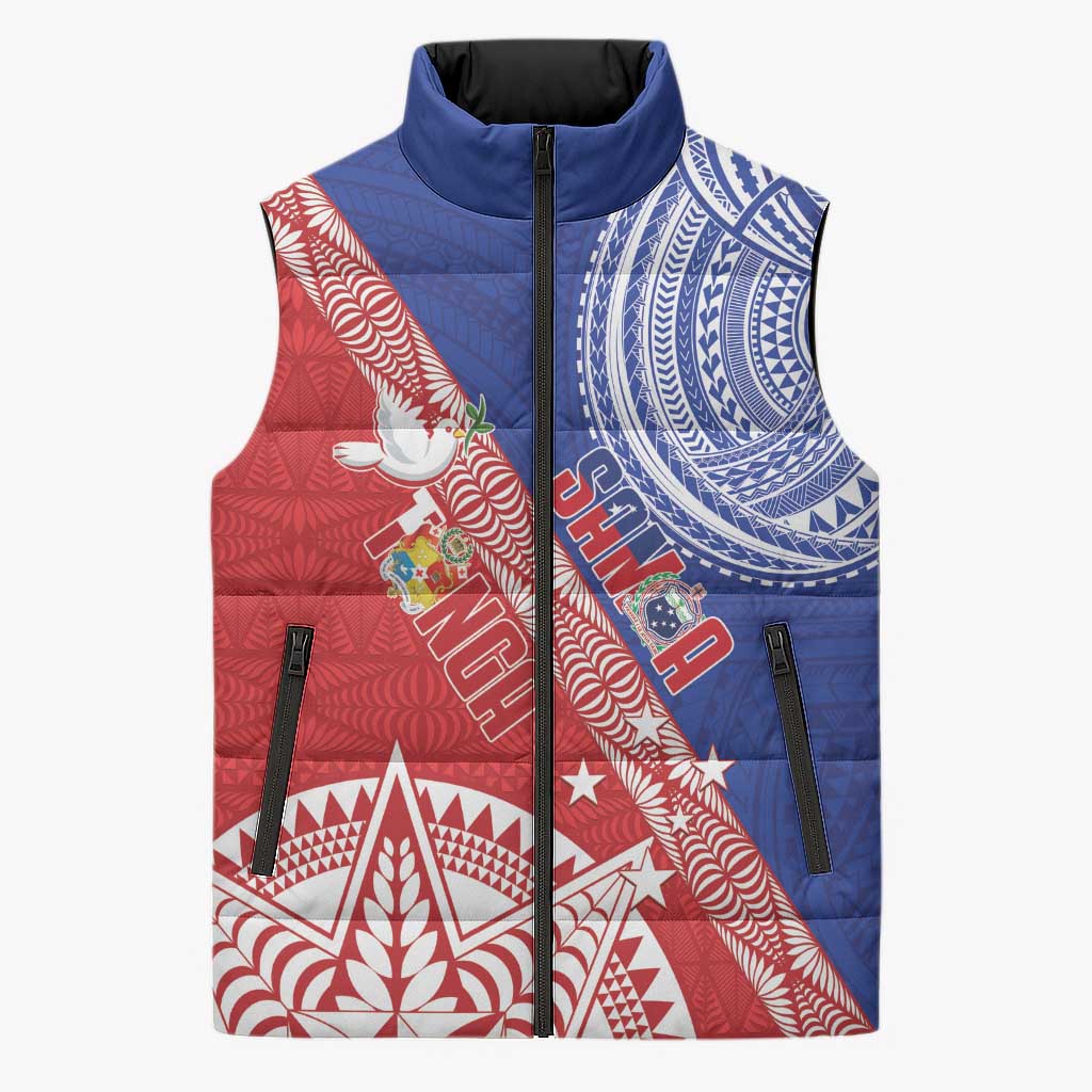 Tonga and Samoa Rugby Custom Sleeveless Puffer Jacket Ikale Tahi Manu Samoa Together - Polynesian Pride