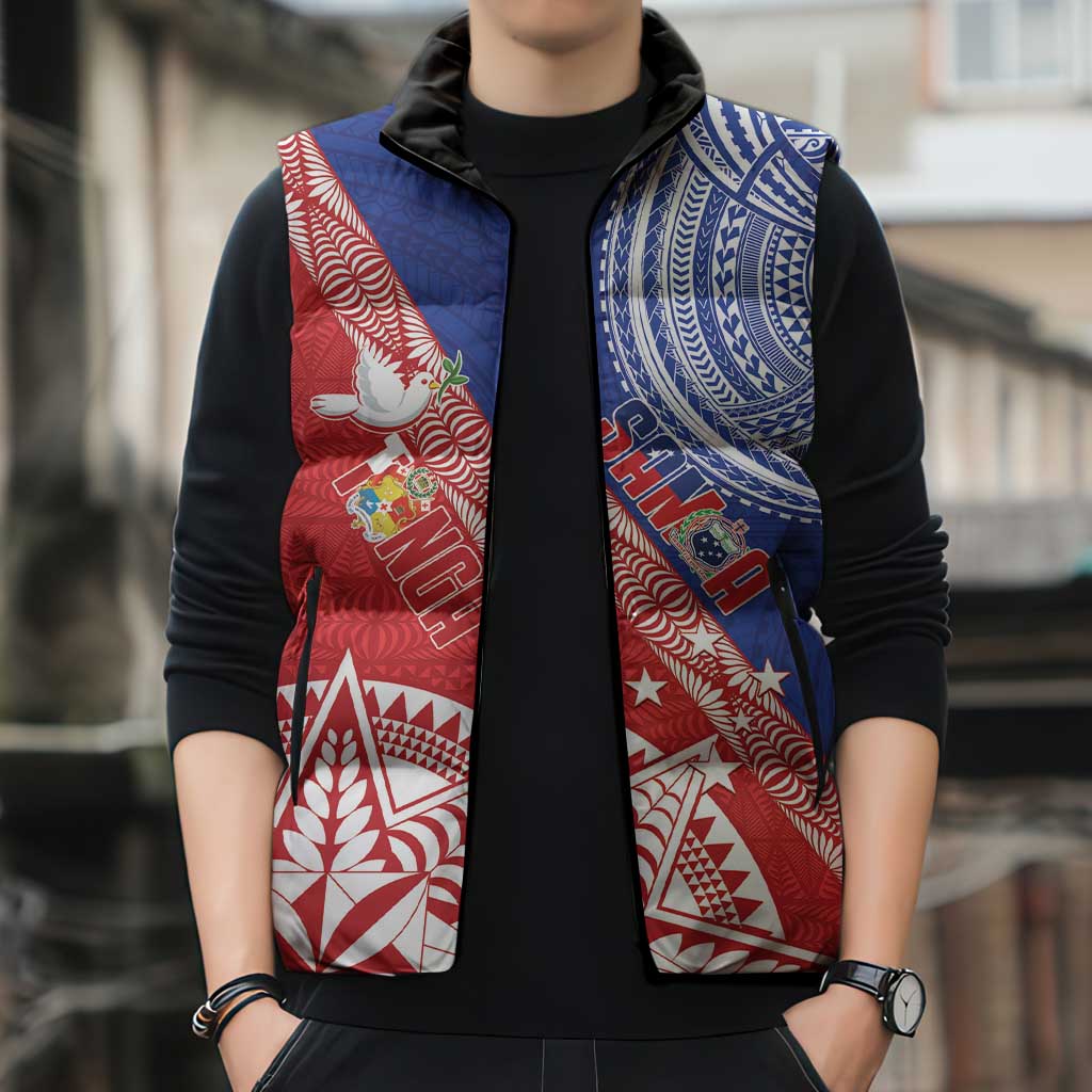 Tonga and Samoa Rugby Custom Sleeveless Puffer Jacket Ikale Tahi Manu Samoa Together - Polynesian Pride