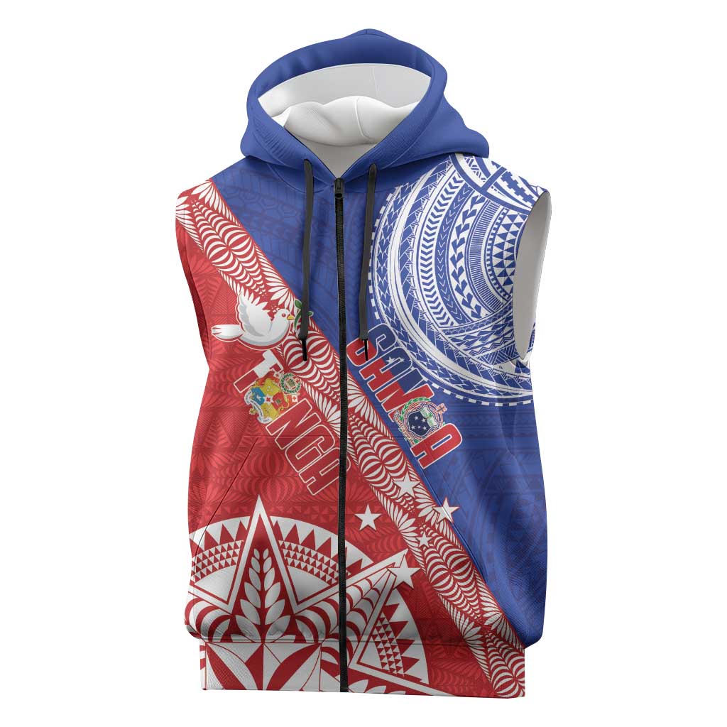 Tonga and Samoa Rugby Custom Sleeveless Zip Hoodie Ikale Tahi Manu Samoa Together - Polynesian Pride