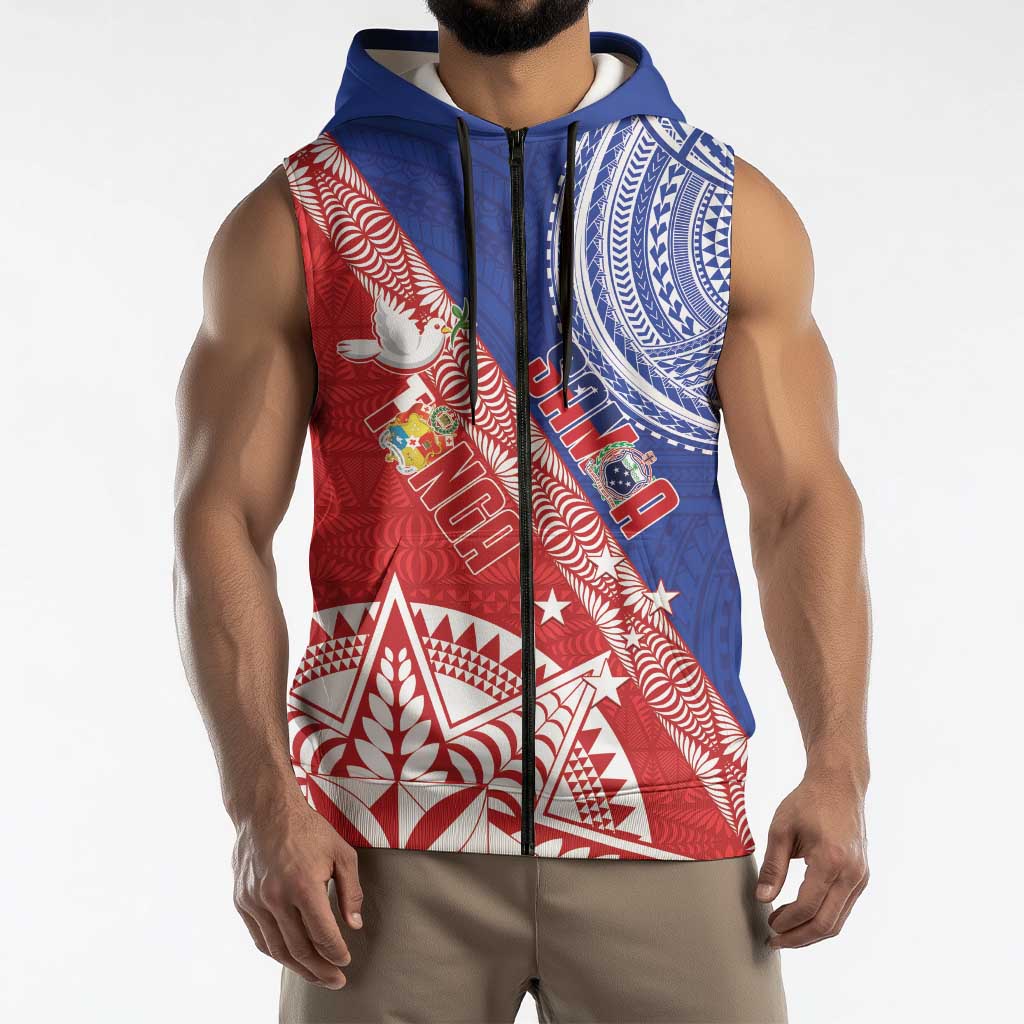 Tonga and Samoa Rugby Custom Sleeveless Zip Hoodie Ikale Tahi Manu Samoa Together - Polynesian Pride