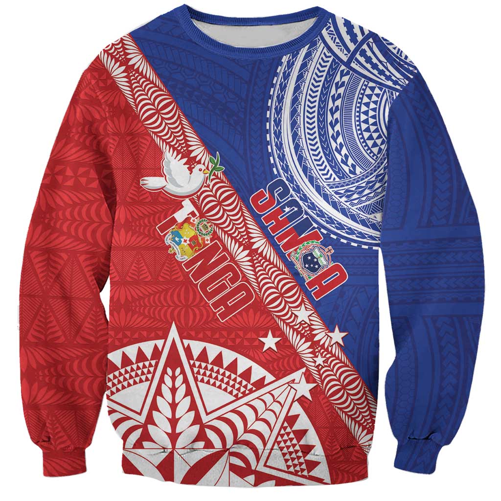 Tonga and Samoa Rugby Custom Sweatshirt Ikale Tahi Manu Samoa Together - Polynesian Pride
