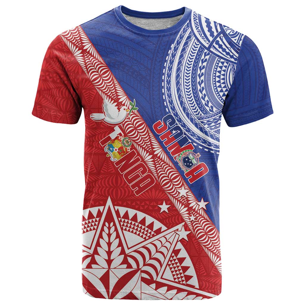 Tonga and Samoa Rugby Custom T Shirt Ikale Tahi Manu Samoa Together - Polynesian Pride