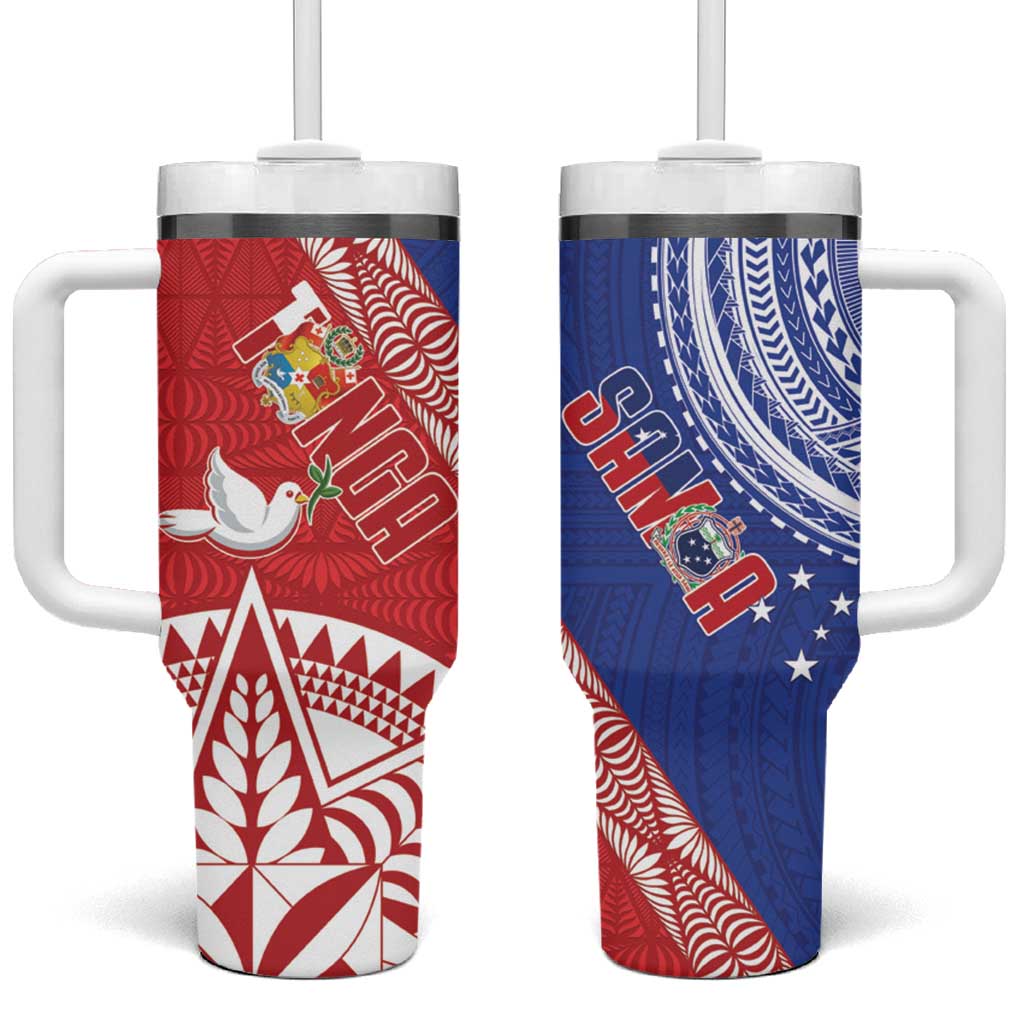 Tonga and Samoa Rugby Tumbler With Handle Ikale Tahi Manu Samoa Together - Polynesian Pride
