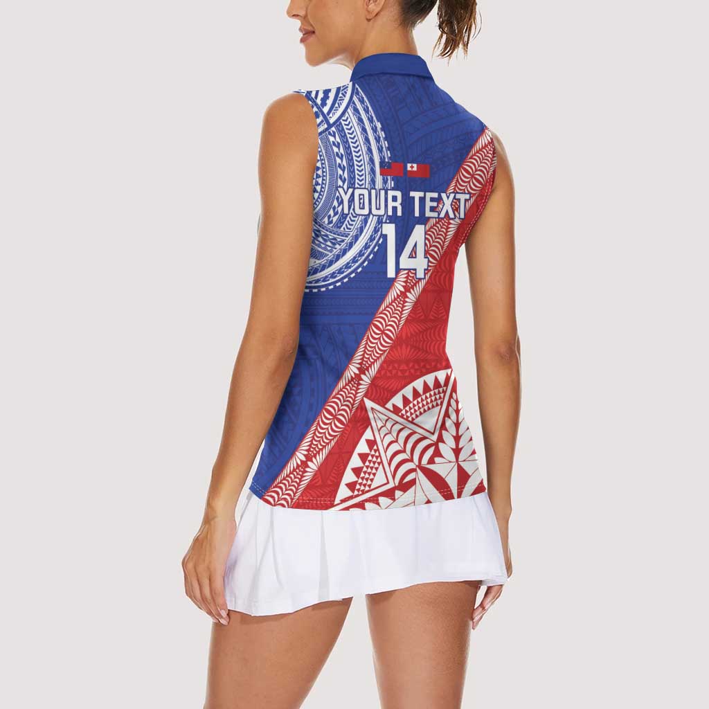 Tonga and Samoa Rugby Custom Women Sleeveless Polo Shirt Ikale Tahi Manu Samoa Together - Polynesian Pride