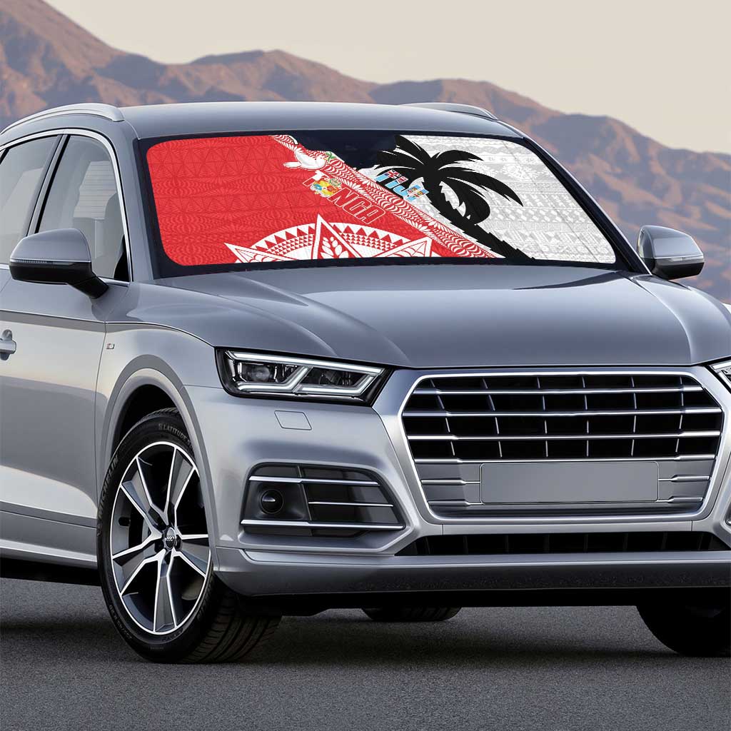 Fiji and Tonga Rugby Custom Auto Sun Shade Flying Fijians Ikale Tahi Together Pacific - Polynesian Pride