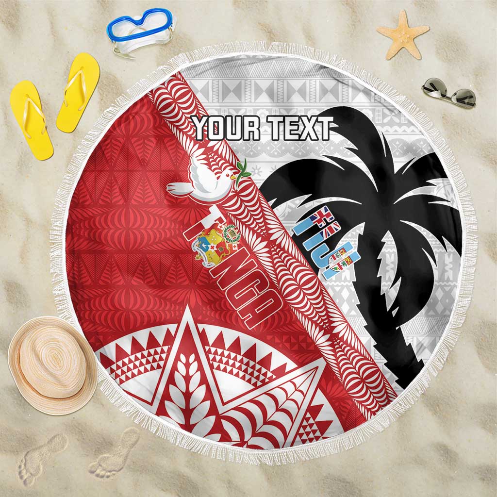 Fiji and Tonga Rugby Custom Beach Blanket Flying Fijians Ikale Tahi Together Pacific - Polynesian Pride