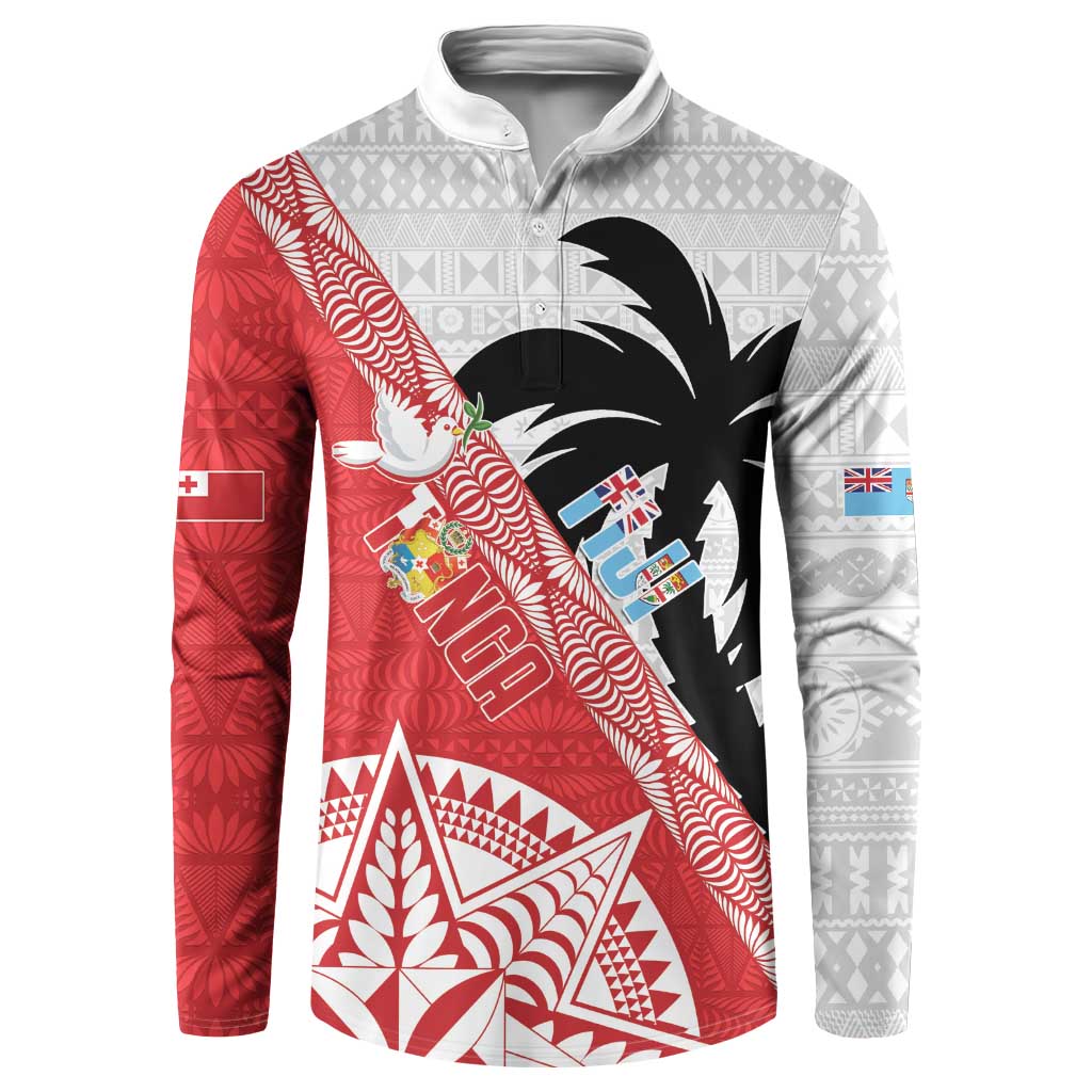 Fiji and Tonga Rugby Custom Button Sweatshirt Flying Fijians Ikale Tahi Together Pacific - Polynesian Pride