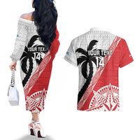 Fiji and Tonga Rugby Custom Couples Matching Off The Shoulder Long Sleeve Dress and Hawaiian Shirt Flying Fijians Ikale Tahi Together Pacific - Polynesian Pride