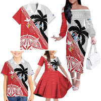 Fiji and Tonga Rugby Custom Family Matching Off The Shoulder Long Sleeve Dress and Hawaiian Shirt Flying Fijians Ikale Tahi Together Pacific - Polynesian Pride