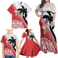 Fiji and Tonga Rugby Custom Family Matching Off Shoulder Maxi Dress and Hawaiian Shirt Flying Fijians Ikale Tahi Together Pacific - Polynesian Pride