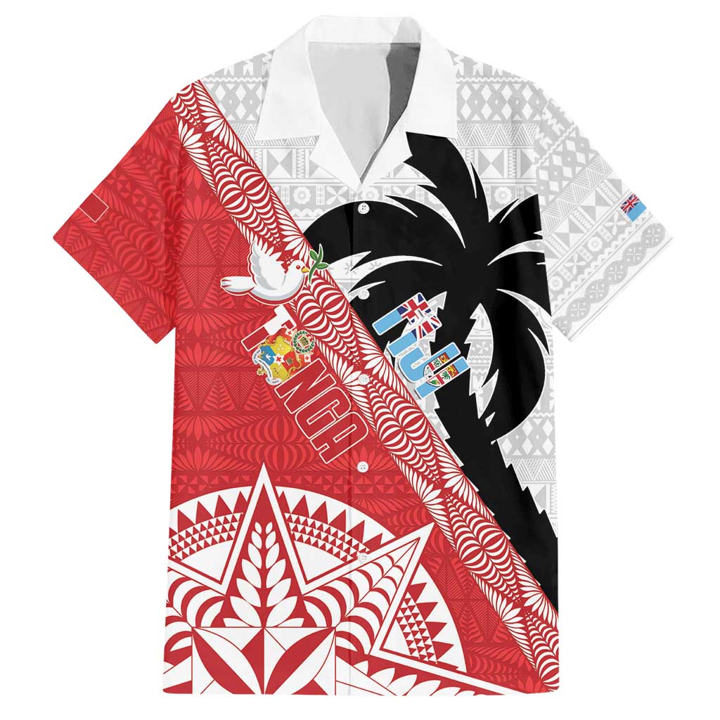 Fiji and Tonga Rugby Custom Family Matching Short Sleeve Bodycon Dress and Hawaiian Shirt Flying Fijians Ikale Tahi Together Pacific - Polynesian Pride