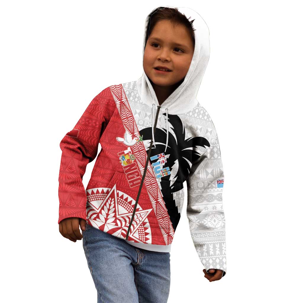 Fiji and Tonga Rugby Custom Kid Hoodie Flying Fijians Ikale Tahi Together Pacific - Polynesian Pride