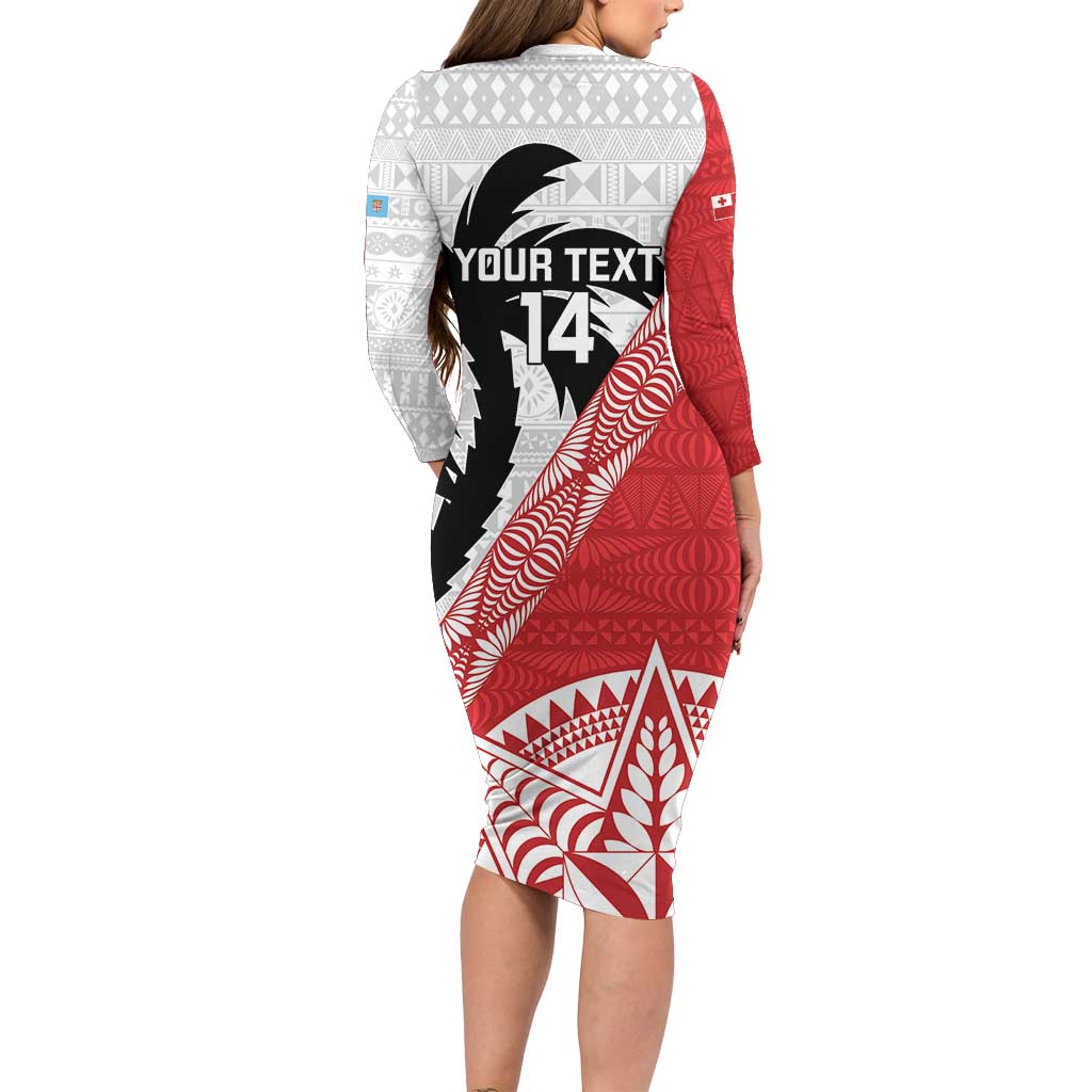 Fiji and Tonga Rugby Custom Long Sleeve Bodycon Dress Flying Fijians Ikale Tahi Together Pacific - Polynesian Pride