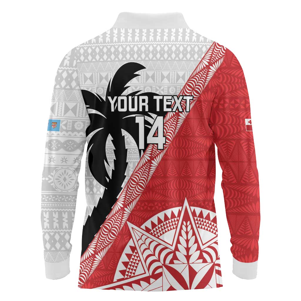 Fiji and Tonga Rugby Custom Long Sleeve Polo Shirt Flying Fijians Ikale Tahi Together Pacific - Polynesian Pride