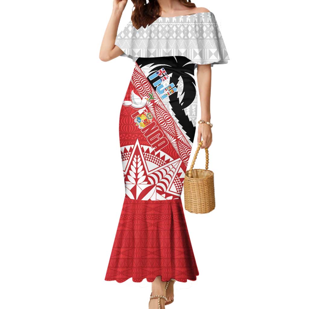 Fiji and Tonga Rugby Custom Mermaid Dress Flying Fijians Ikale Tahi Together Pacific - Polynesian Pride