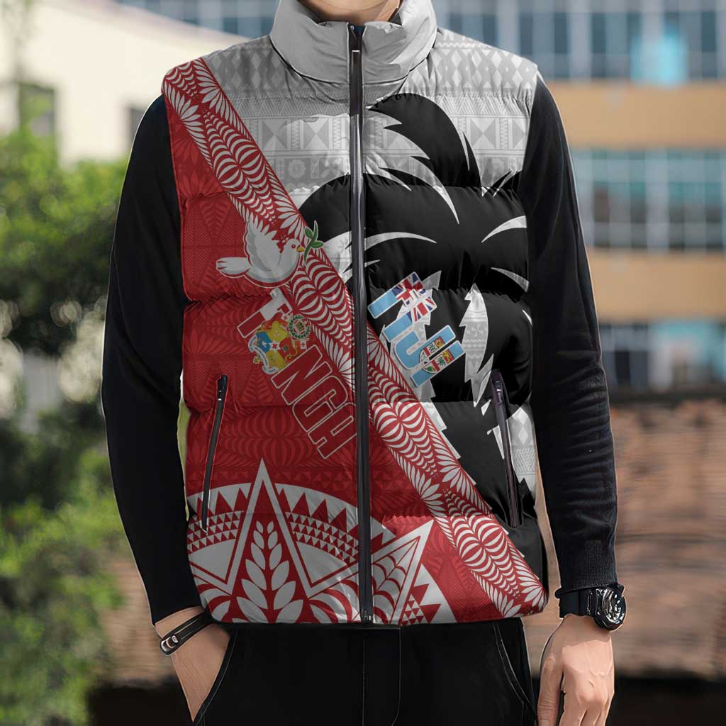 Fiji and Tonga Rugby Custom Sleeveless Puffer Jacket Flying Fijians Ikale Tahi Together Pacific - Polynesian Pride