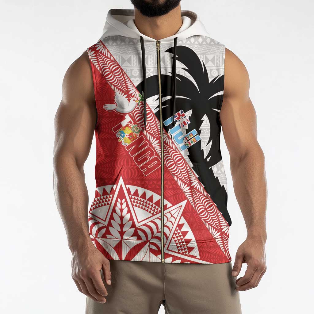 Fiji and Tonga Rugby Custom Sleeveless Zip Hoodie Flying Fijians Ikale Tahi Together Pacific - Polynesian Pride