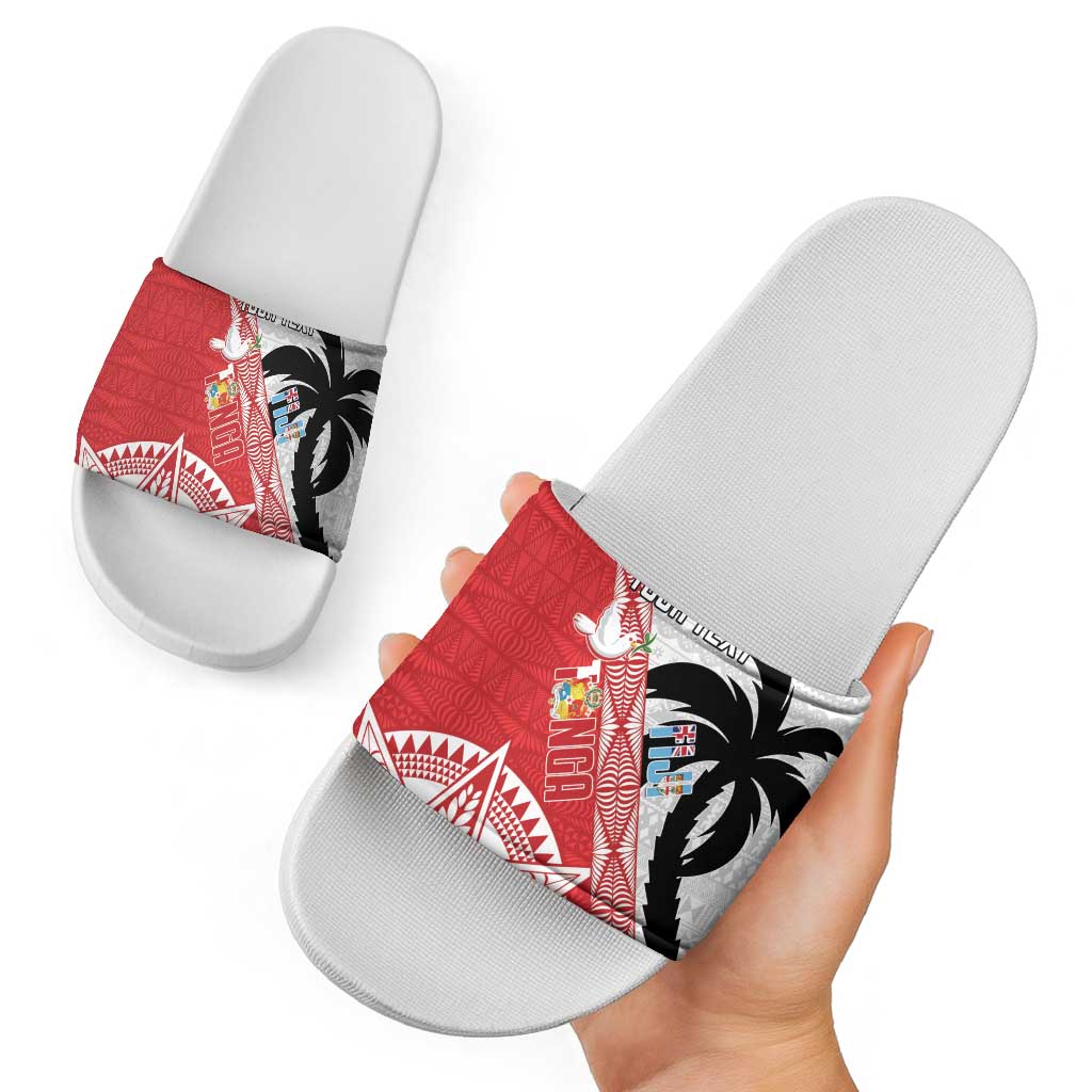 Fiji and Tonga Rugby Custom Slide Sandals Flying Fijians Ikale Tahi Together Pacific - Polynesian Pride