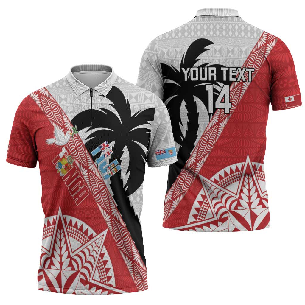 Fiji and Tonga Rugby Custom Zipper Polo Shirt Flying Fijians Ikale Tahi Together Pacific - Polynesian Pride