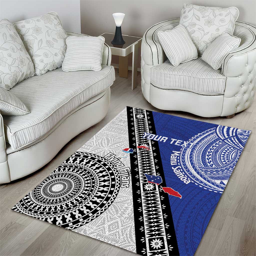 Fiji an Samoa Rugby Custom Area Rug Flying Fijians Manu Samoa Together Pacific - Polynesian Pride