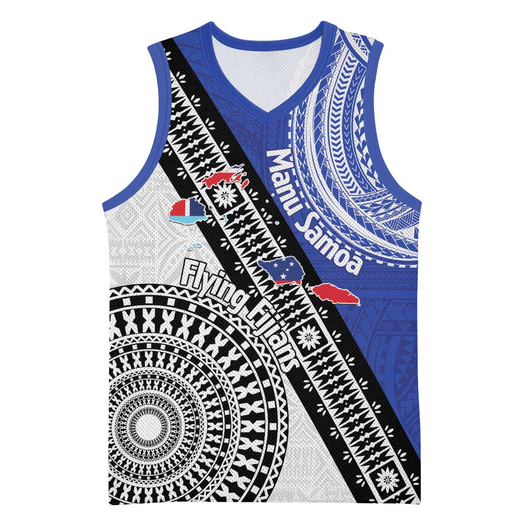 Fiji an Samoa Rugby Custom Basketball Jersey Flying Fijians Manu Samoa Together Pacific - Polynesian Pride