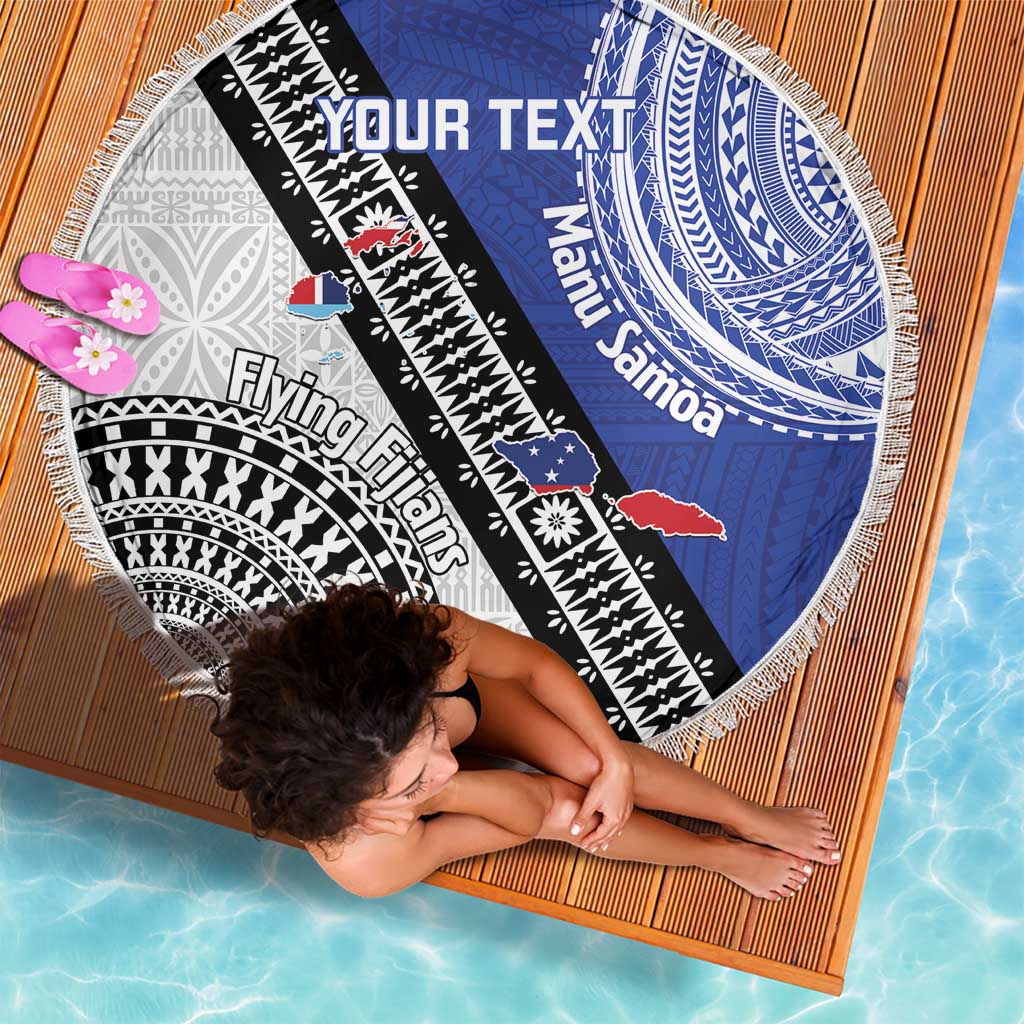 Fiji an Samoa Rugby Custom Beach Blanket Flying Fijians Manu Samoa Together Pacific - Polynesian Pride
