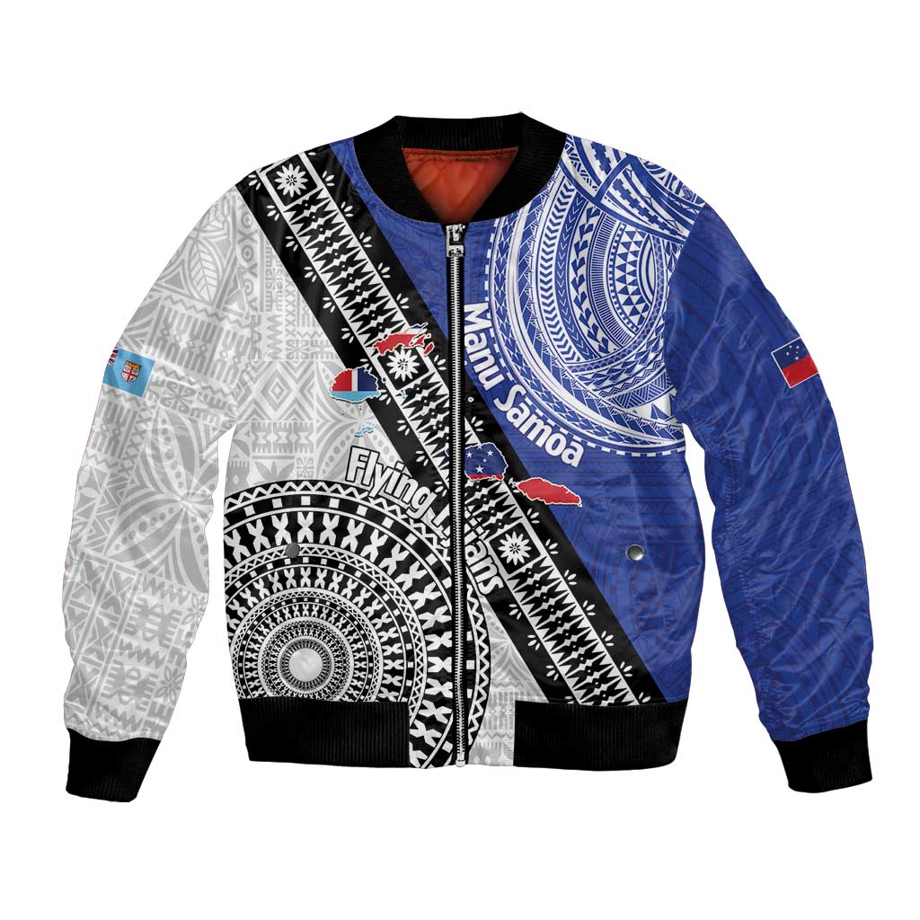 Fiji an Samoa Rugby Custom Bomber Jacket Flying Fijians Manu Samoa Together Pacific - Polynesian Pride