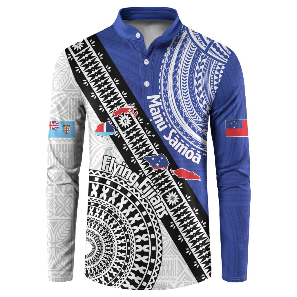 Fiji an Samoa Rugby Custom Button Sweatshirt Flying Fijians Manu Samoa Together Pacific - Polynesian Pride