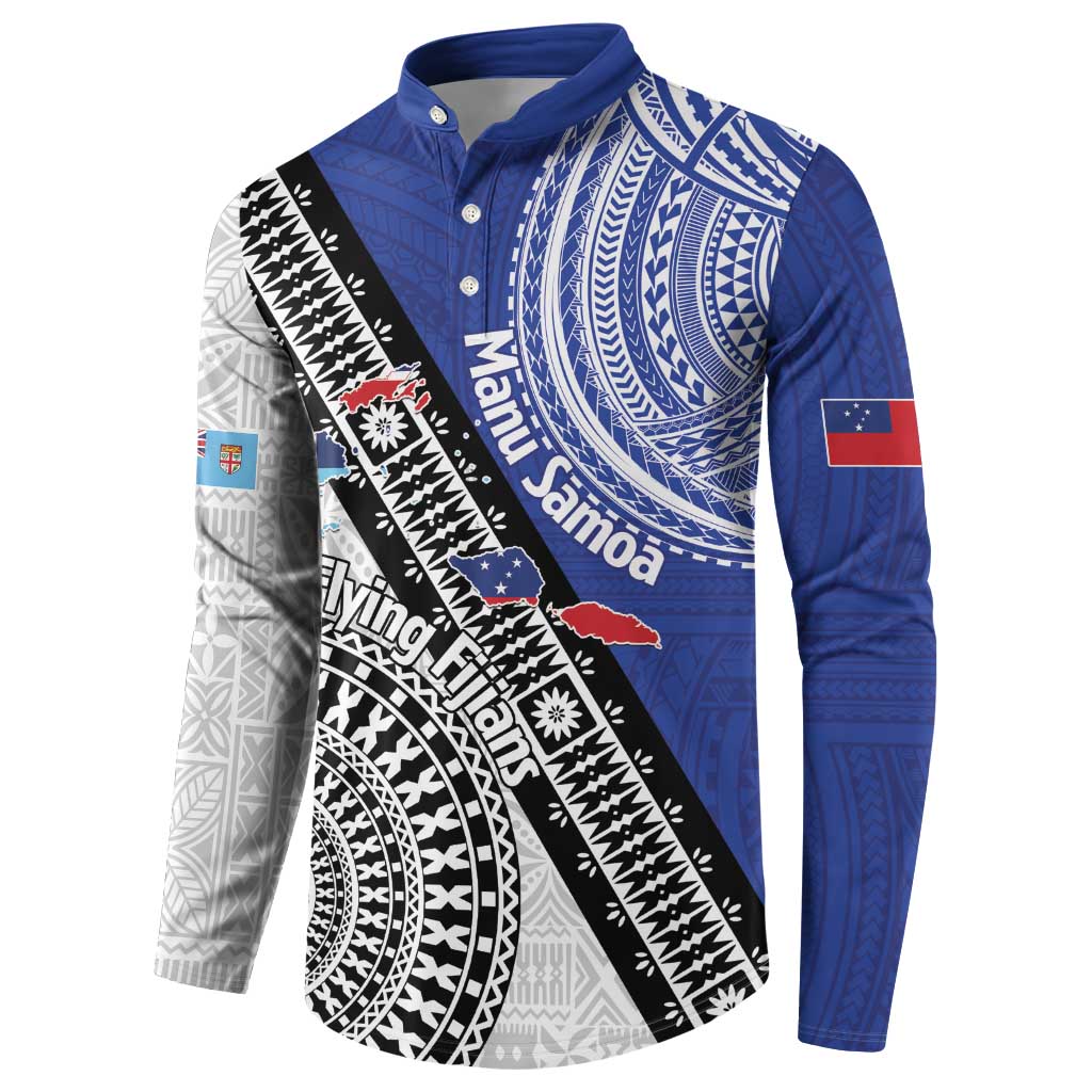 Fiji an Samoa Rugby Custom Button Sweatshirt Flying Fijians Manu Samoa Together Pacific - Polynesian Pride