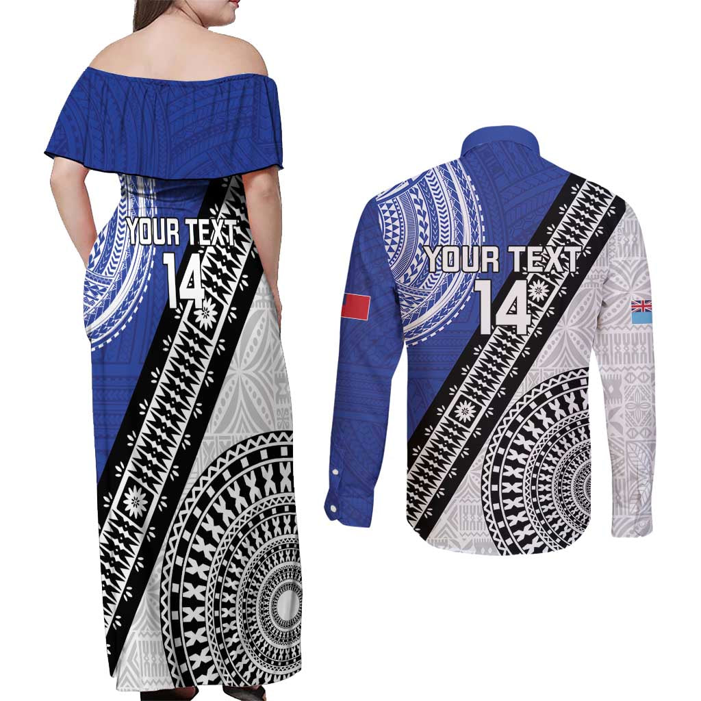Fiji an Samoa Rugby Custom Couples Matching Off Shoulder Maxi Dress and Long Sleeve Button Shirt Flying Fijians Manu Samoa Together Pacific - Polynesian Pride