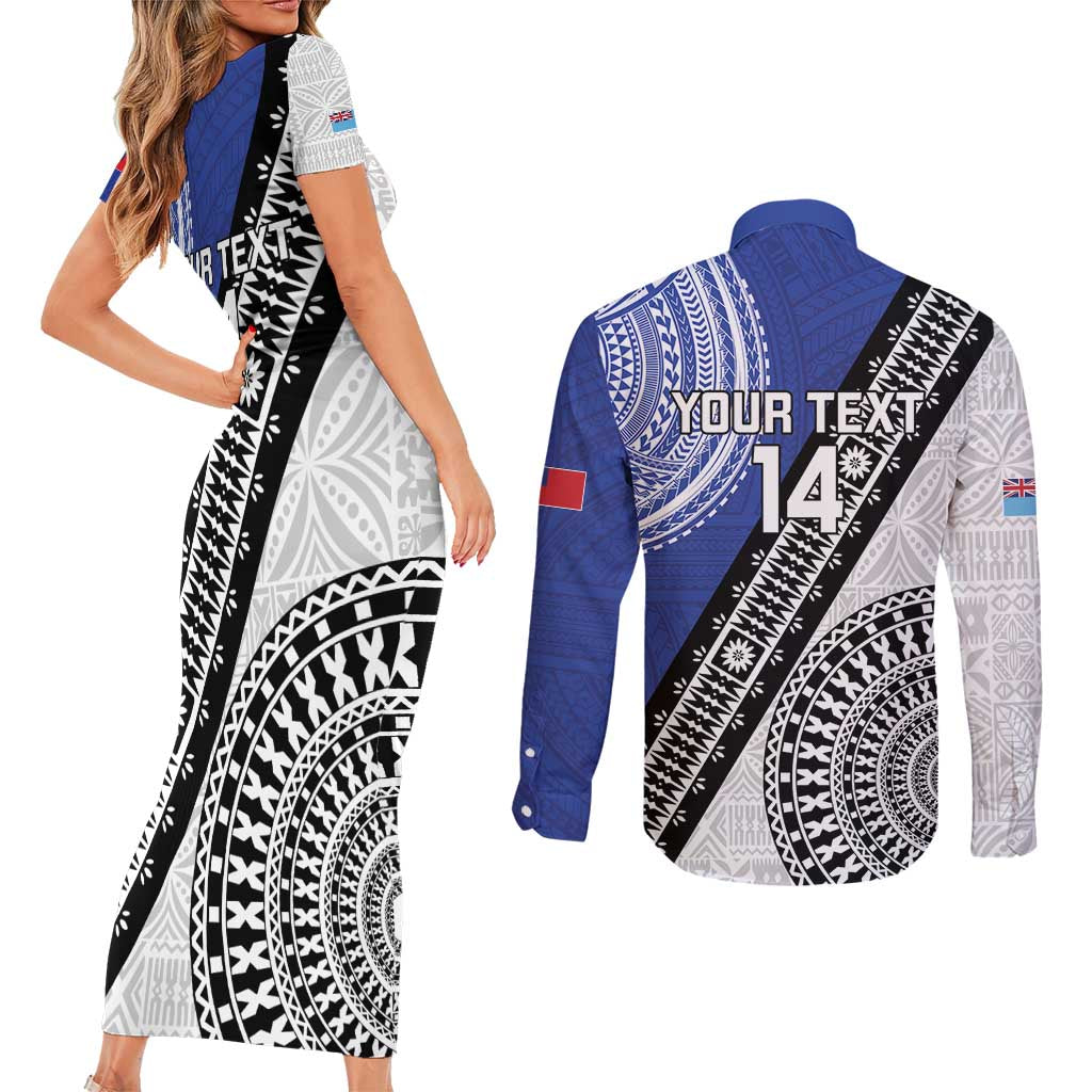 Fiji an Samoa Rugby Custom Couples Matching Short Sleeve Bodycon Dress and Long Sleeve Button Shirt Flying Fijians Manu Samoa Together Pacific - Polynesian Pride